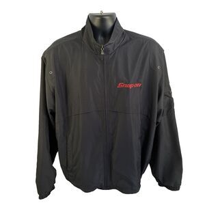 Mens Snap On Windbreaker Jacket Full Zip Size Large Black Embroidered